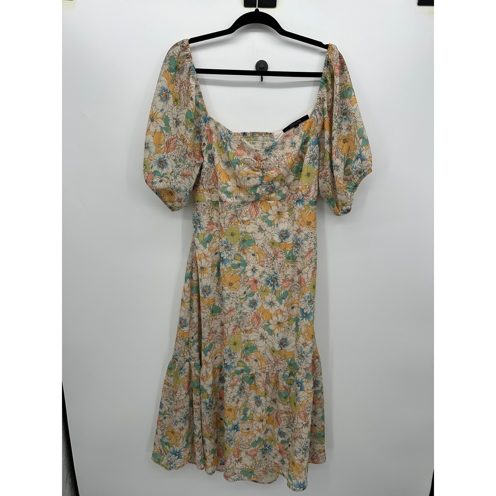 19 Cooper Floral Milkmaid Midi Dress Sz XL Puff Sleeve Cottagecore Romantic